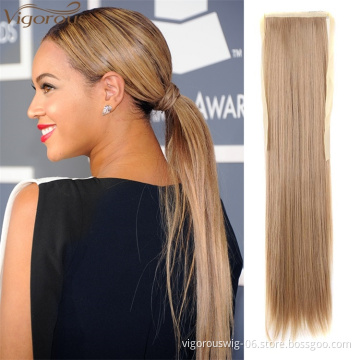 Vigorous Long Straight Wrap Around Clip In Ponytail Hair Extension Heat Resistant Synthetic Ponytail Hair 14 Color